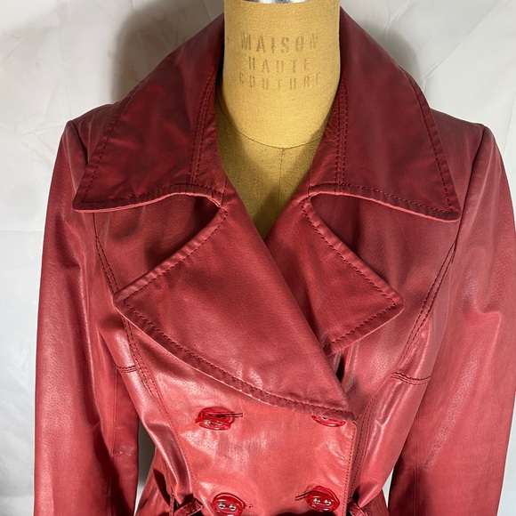 Vero Moda Red Real Leather Trench Coat - Picture 2 of 13